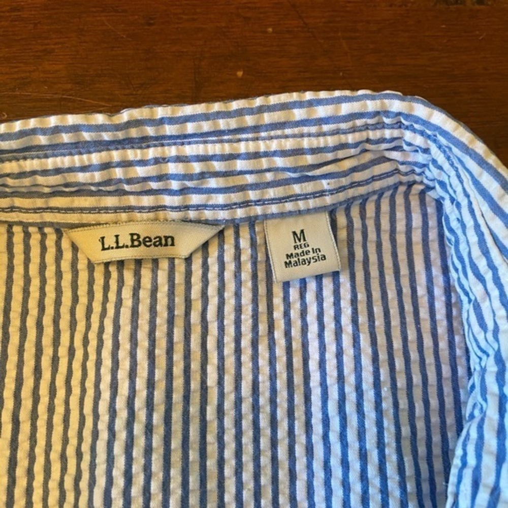 Llbean Size Medium Button Down Blue, White Stripe… - image 4